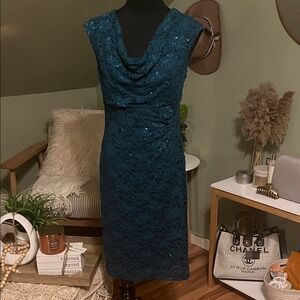 Elegant Teal /green Lace Dress